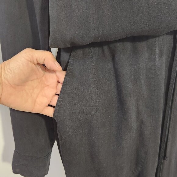 Cloth & Stone Women's SZ XS Black Long Sleeve Drawstring Button Pockets Jumpsuit - Picture 7 of 12